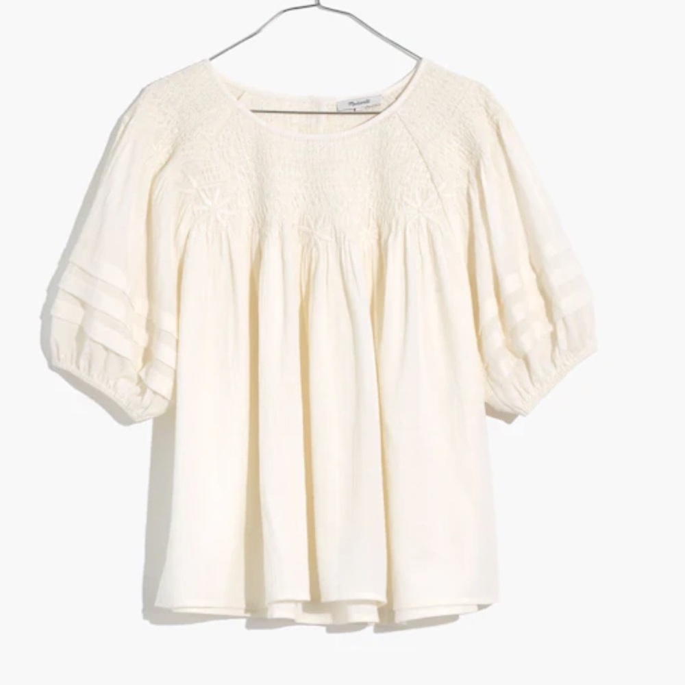 Madewell White Blouse with Puff Sleeves Women's Size XXS - Picture 3 of 10